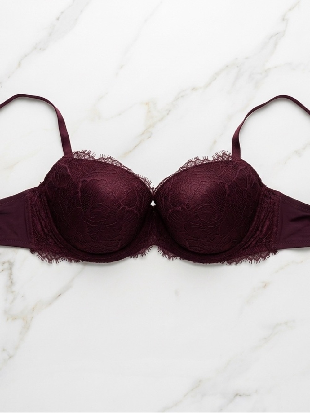 Lace Balconette Push-Up Bra - Wine